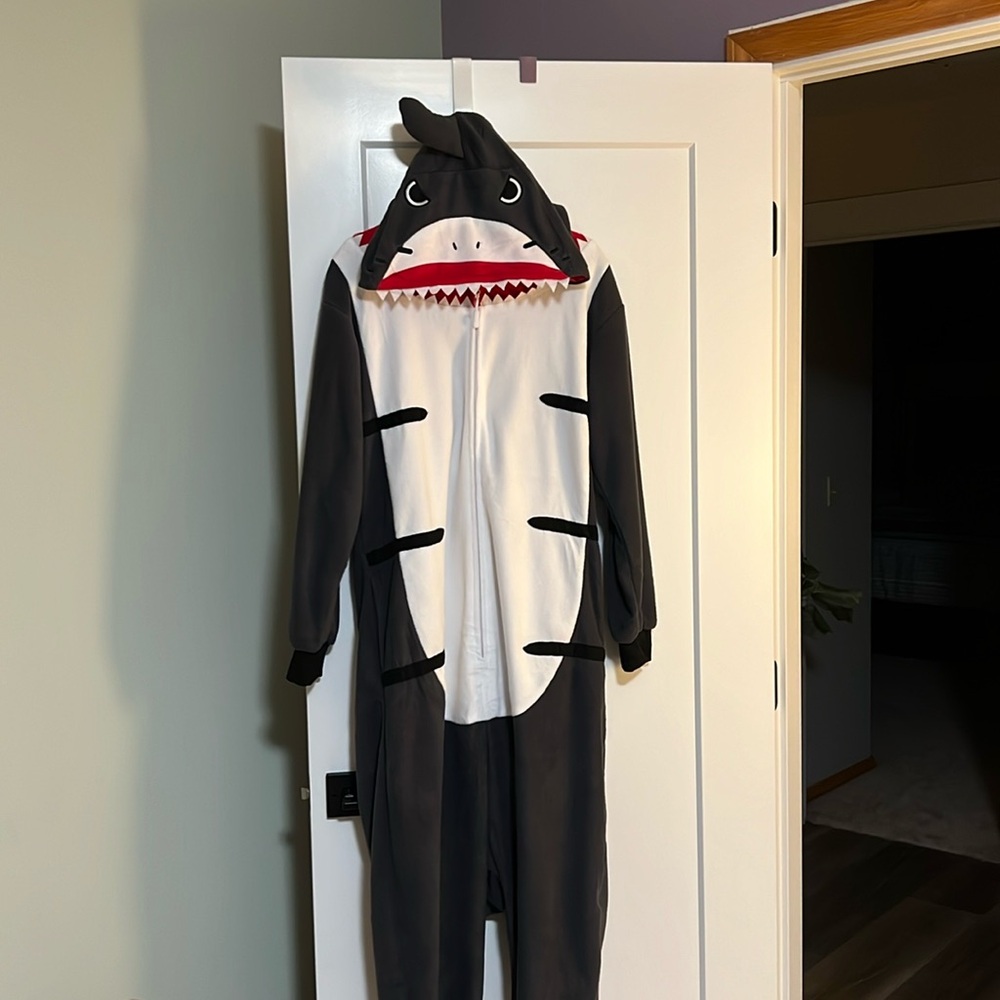 Halloween shark costume, onesie or pajama, adult size medium